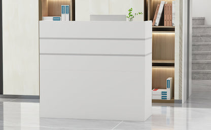 Bureau d'accueil moderne en bois avec armoire de rangement verrouillable, 47 pouces de large. 