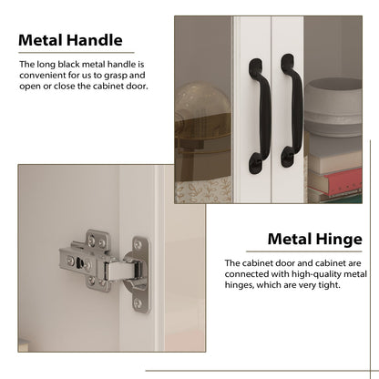 Vitrine d'angle avec étagère de rangement et bibliothèque, combinant 4 portes vitrées et 2 tiroirs