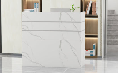 Bureau d'accueil moderne en bois avec armoire de rangement verrouillable, 47 pouces de large. 