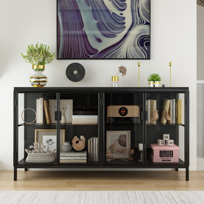 Buffet de 140 cm de large avec portes vitrées et éclairage LED