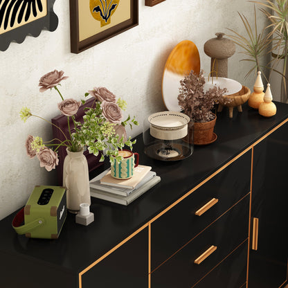 Commode à 2 portes et 4 tiroirs avec étagères réglables