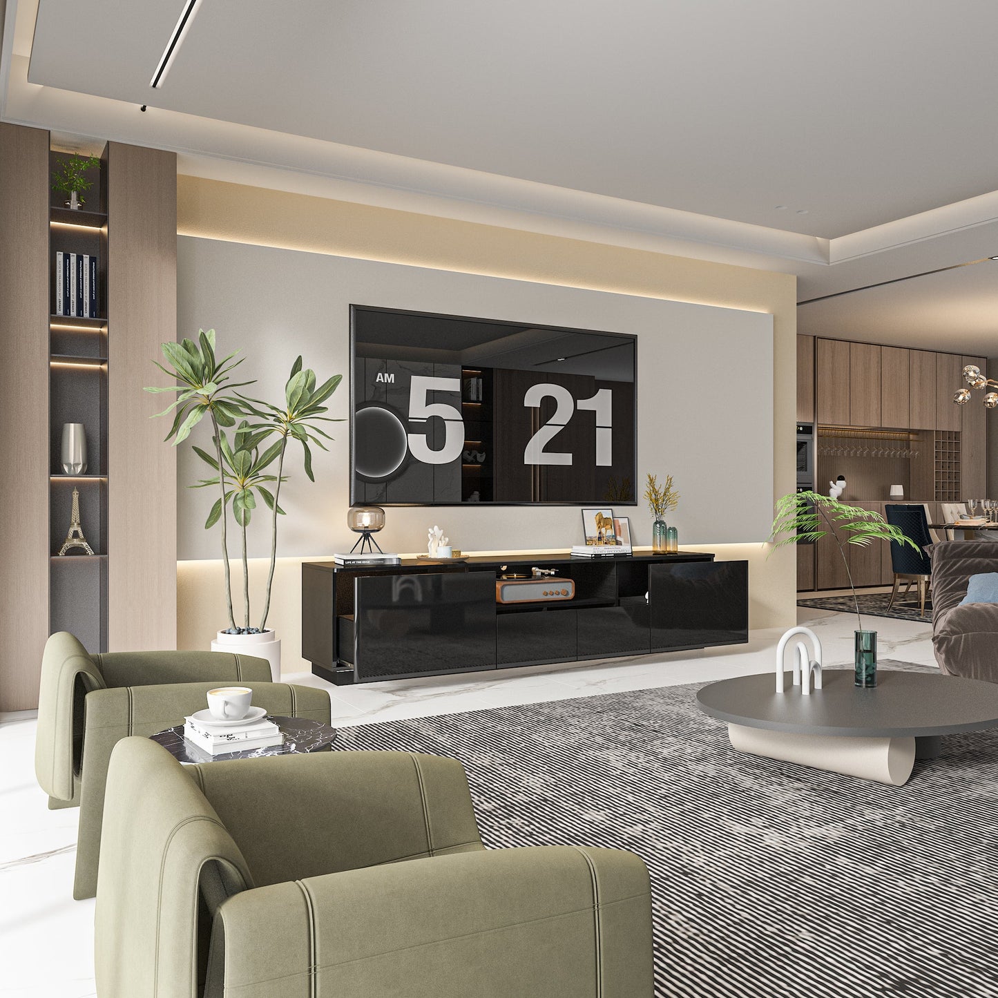 Meuble TV LED, console, centre multimédia, finition brillante