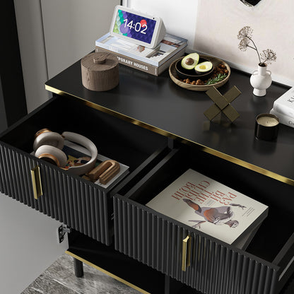 Buffet large noir avec tiroir et portes escamotables