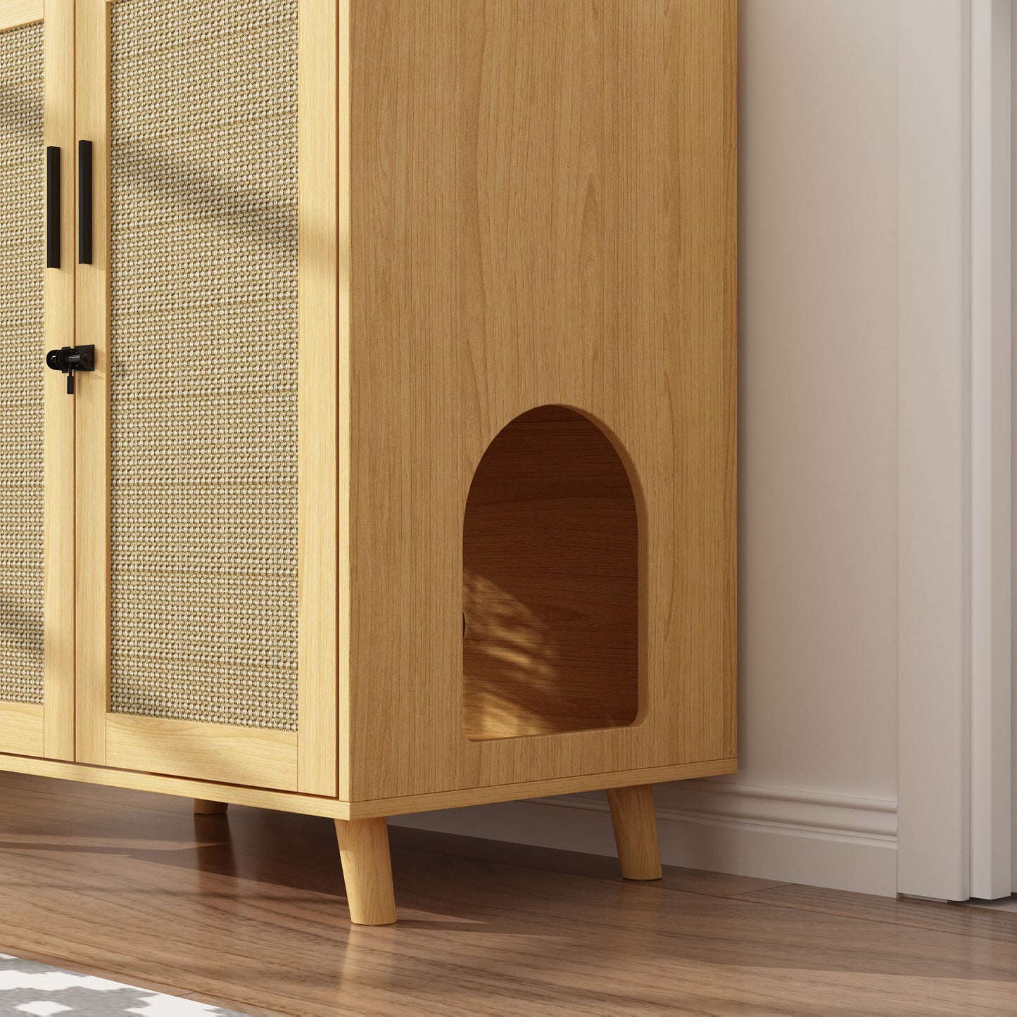 Enclos moderne pour bac à litière pour chat avec serrure et portes en sisal