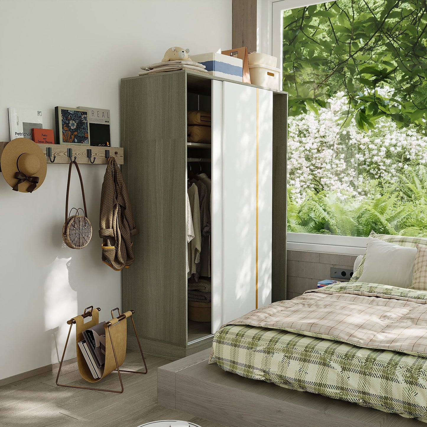 Système de placard à portes coulissantes blanc chaud