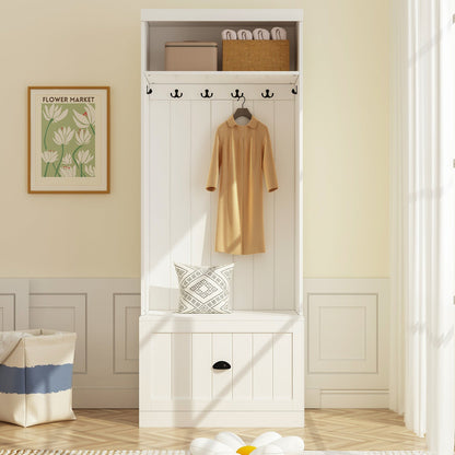 Meuble d'entrée avec étagère, rangement à chaussures et armoire à manteaux.