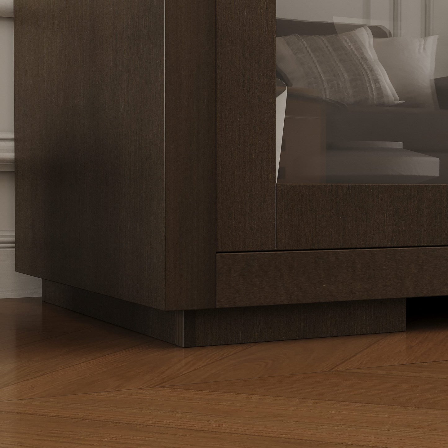 Meuble TV de rangement de 66 pouces de large avec portes coulissantes en verre