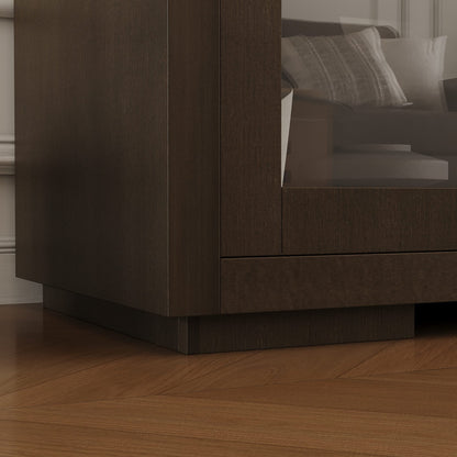 Meuble TV de rangement de 66 pouces de large avec portes coulissantes en verre