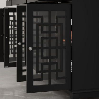 Buffet de cuisine avec portes vitrées, 3 tiroirs et 6 compartiments de rangement