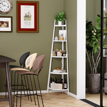 Étagère d'angle rustique à 5 niveaux, bibliothèque d'angle industrielle, étagère échelle, support pour plantes pour salon 