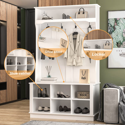 Meuble d'entrée 3 en 1 avec étagère à chaussures, porte-manteau et banc de rangement