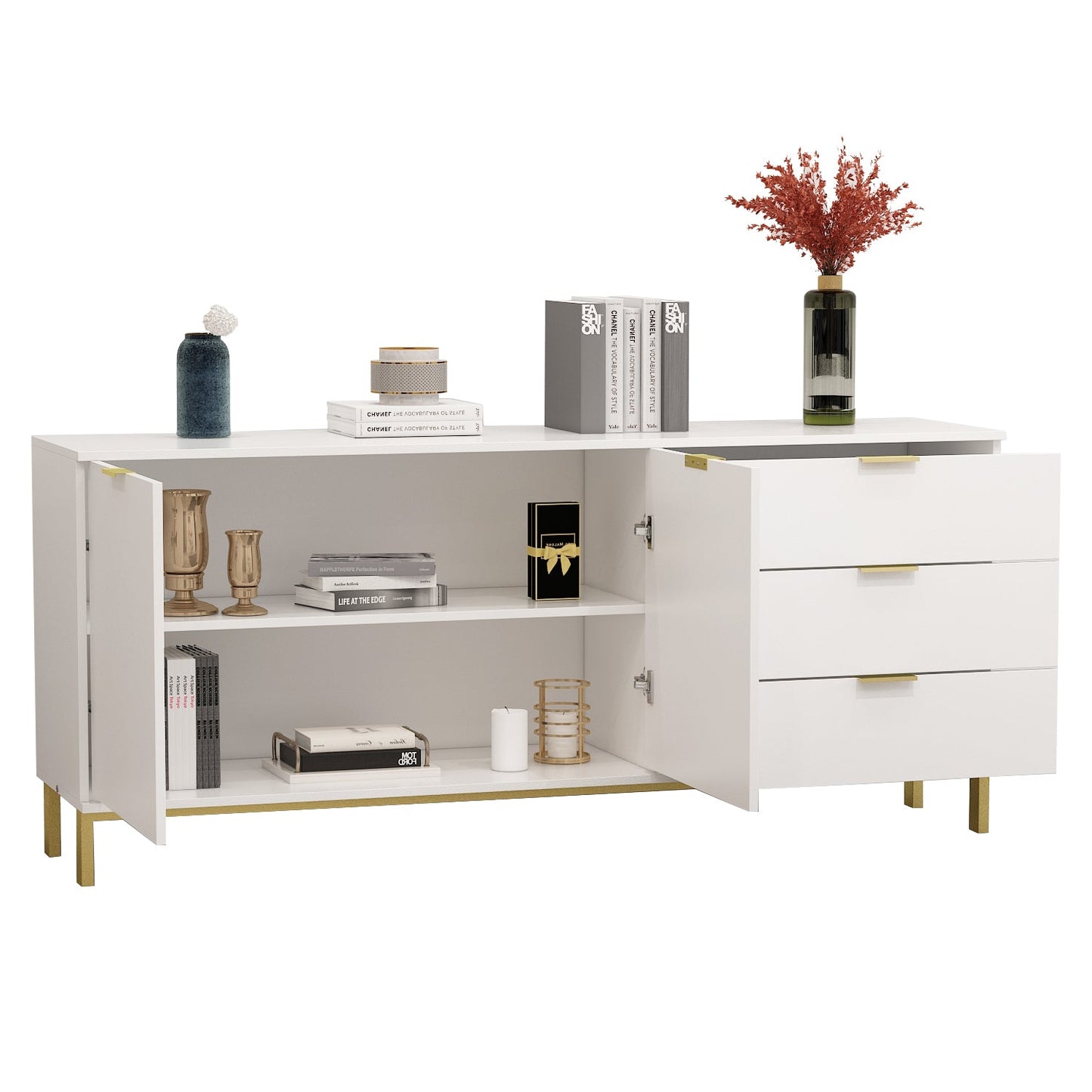 Buffet-bar à 3 tiroirs et 2 portes, meuble de rangement, crédence, coin café 