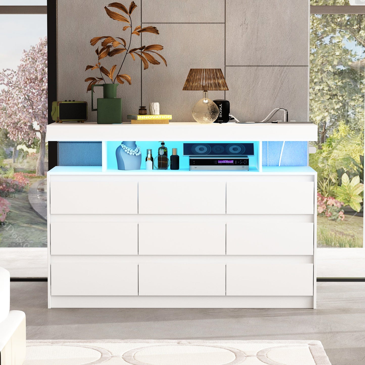 Commode à 9 tiroirs avec éclairage LED