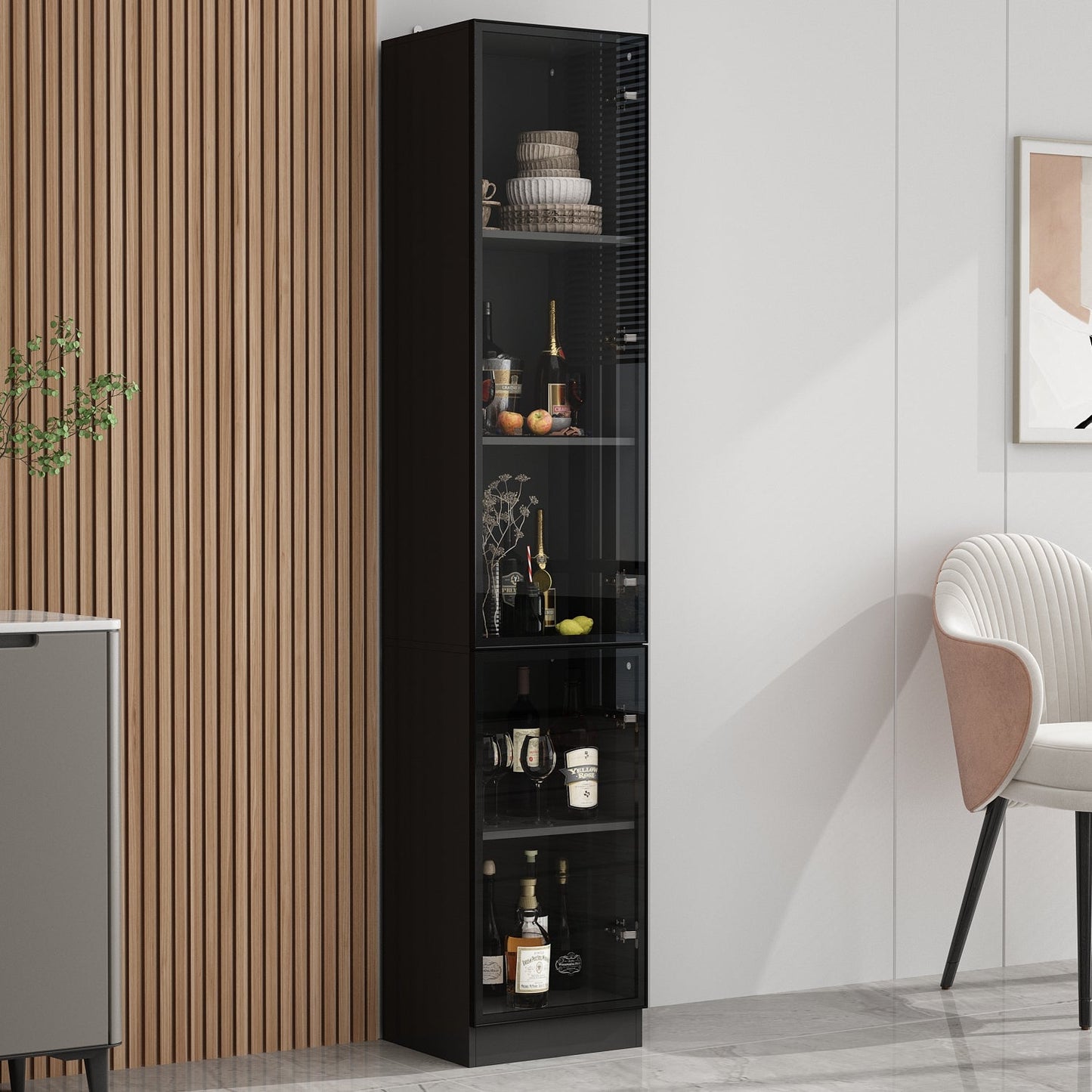 Vitrine de rangement avec éclairage LED et portes en verre trempé