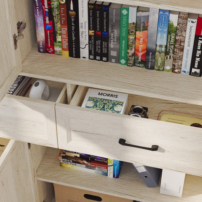 Meuble de rangement modulaire élégant : design épuré et combinaison de compartiments ouverts et fermés.