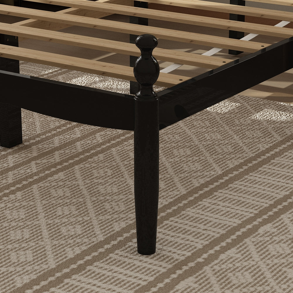 Cadre de lit en bois massif - Hévéa et pin, design élégant et robustesse, format Queen