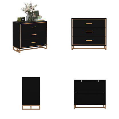 Table de chevet à 3 tiroirs avec pieds en métal