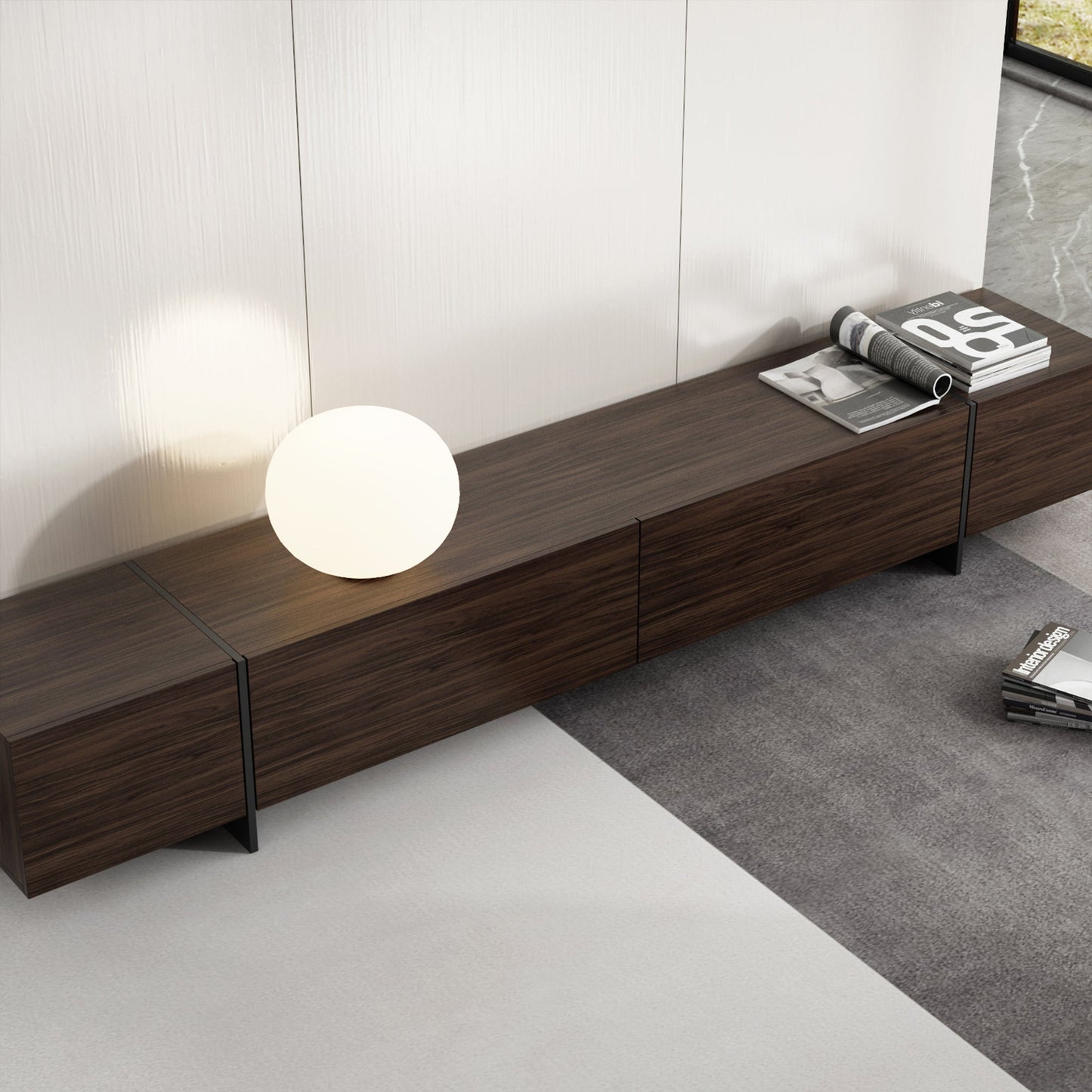 Meuble TV quatre portes à effet bois avec portes abattantes - 95,7 po (largeur)