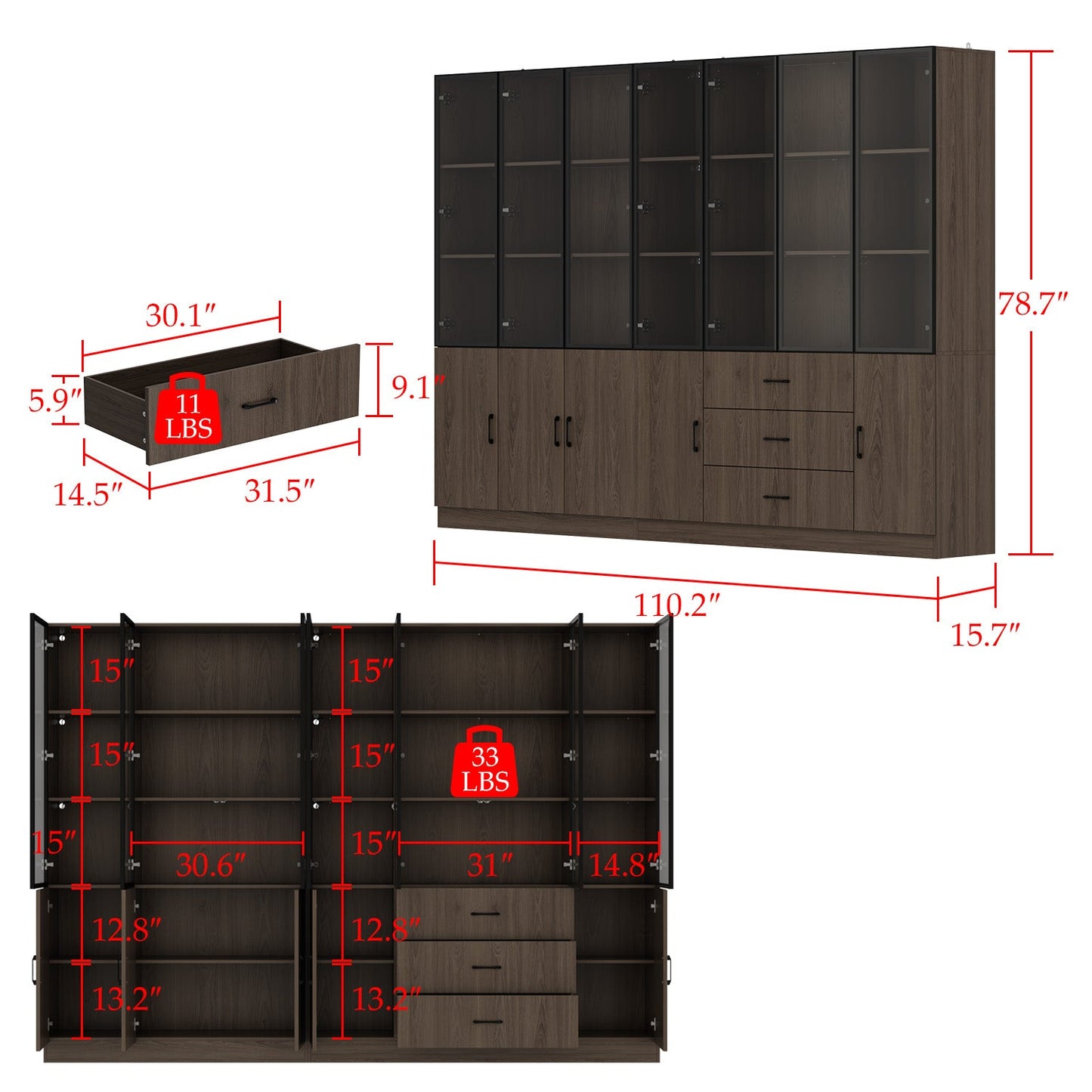Bibliothèque combinée avec éclairage LED