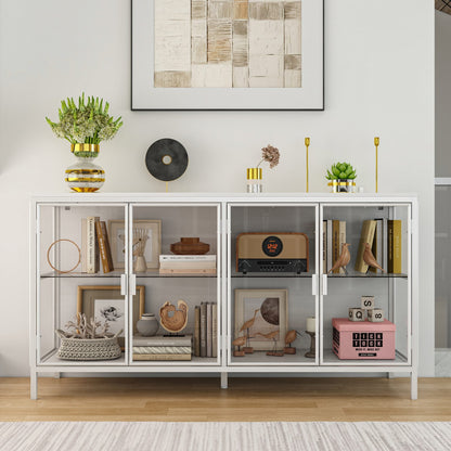 Buffet de 140 cm de large avec portes vitrées et éclairage LED