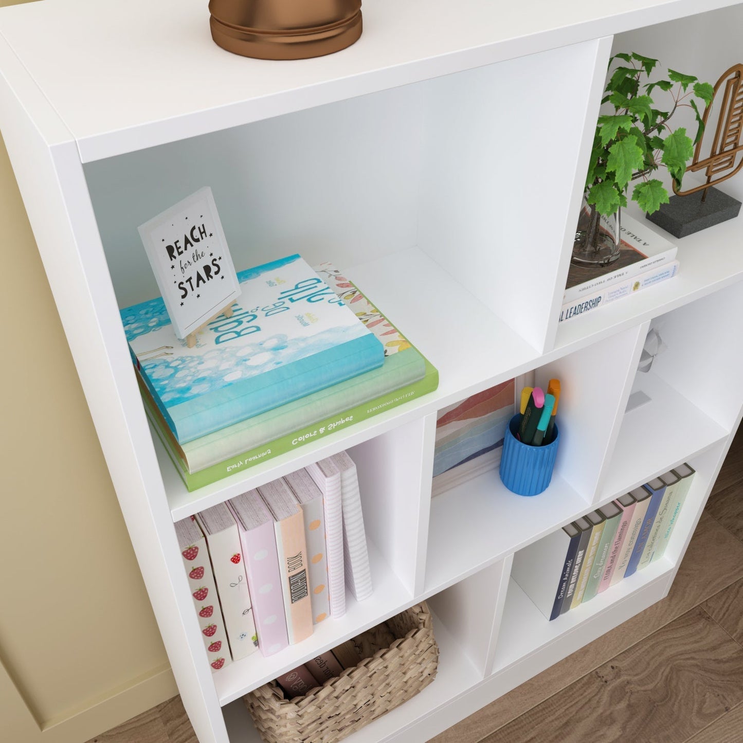 Meuble d'entrée, bibliothèque large pour enfants avec plusieurs compartiments et étagère à 3 niveaux 