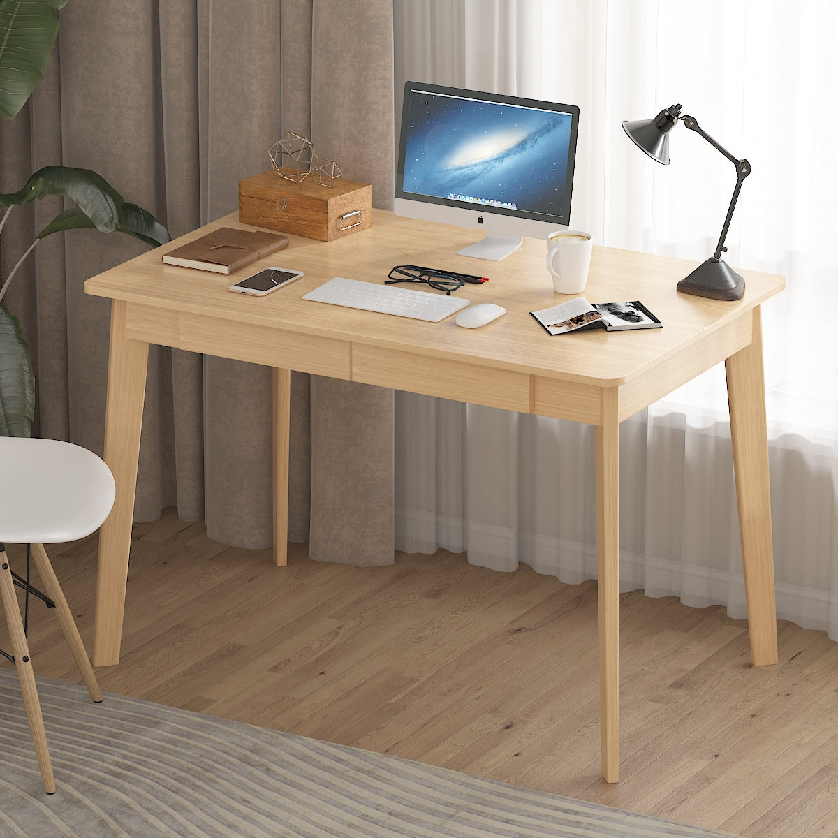 Bureau minimaliste en bois blanc, table d'étude pour bureau, 39,4 cm de large