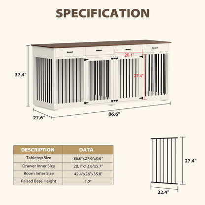 Grand meuble pour cage de chien avec 4 tiroirs et séparateurs