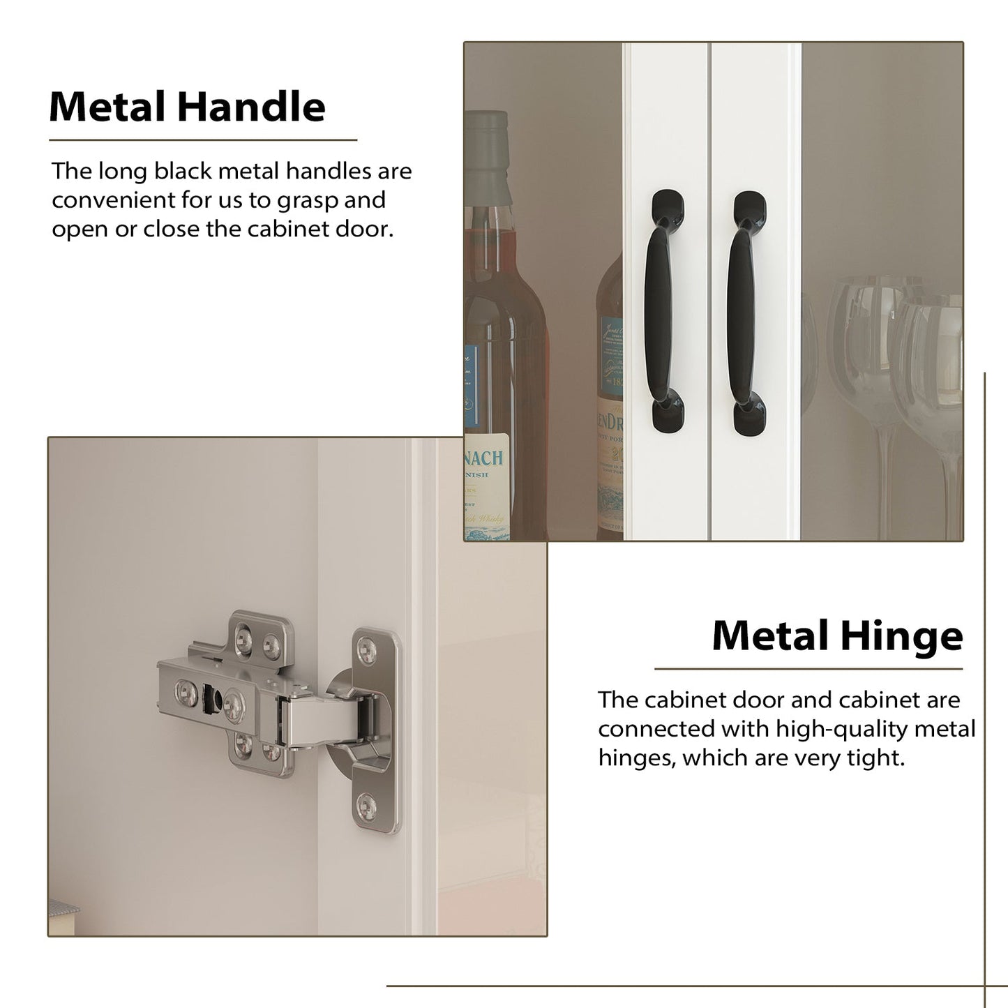 Vitrine d'angle avec étagère de rangement et bibliothèque, combinant 4 portes vitrées et 2 tiroirs