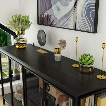 Buffet de 140 cm de large avec portes vitrées et éclairage LED