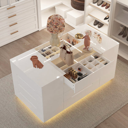 Commode à 16 tiroirs au design élégant et plateau en verre trempé