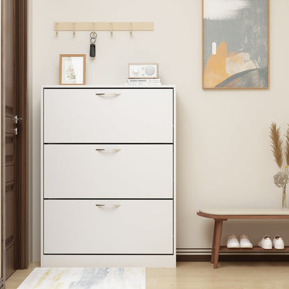 Meuble à chaussures moderne avec 3 tiroirs rabattables, étagère à chaussures en bois, organisateur de rangement pour entrée ou couloir. 
