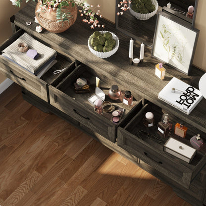 Commode rustique en bois de style campagnard, 12 tiroirs, 175,5 cm de large