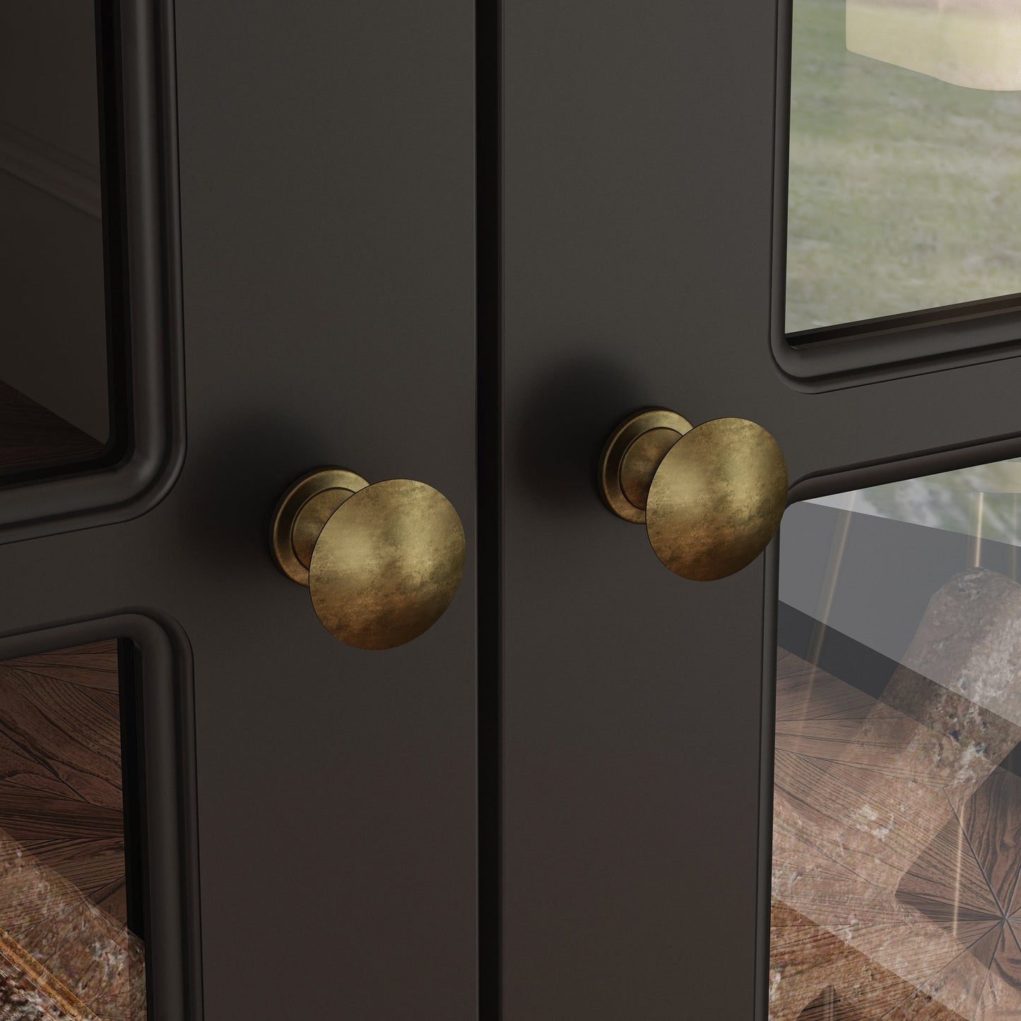 Bibliothèque vitrine avec 2 tiroirs et portes vitrées