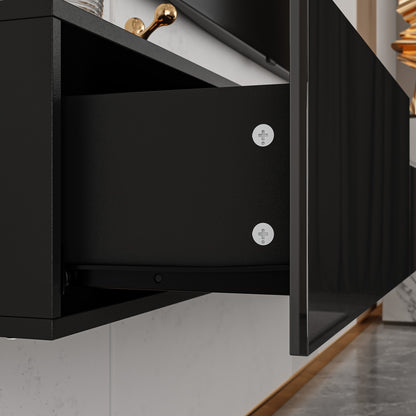 Meuble TV 2 pièces laqué brillant avec éclairage