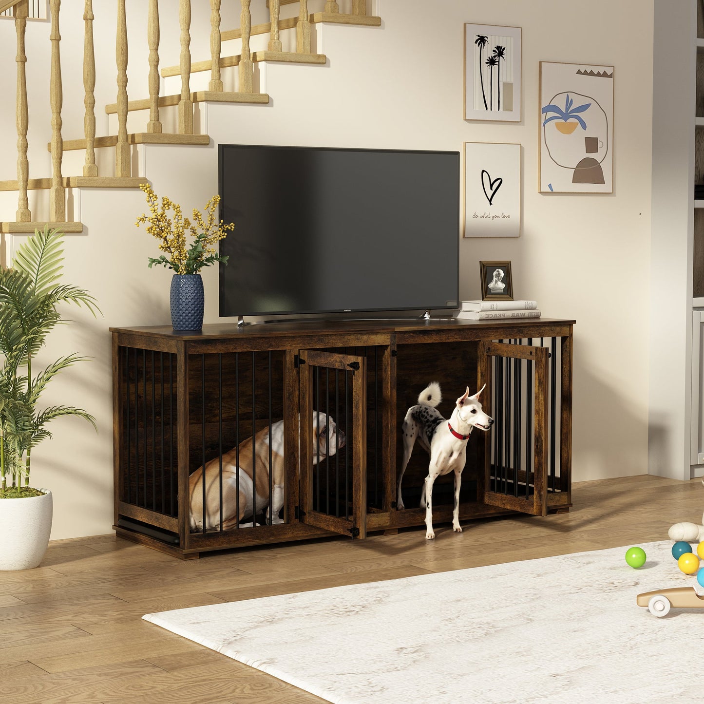 Cage pour animaux de compagnie à double porte de grande taille avec structure renforcée en acier