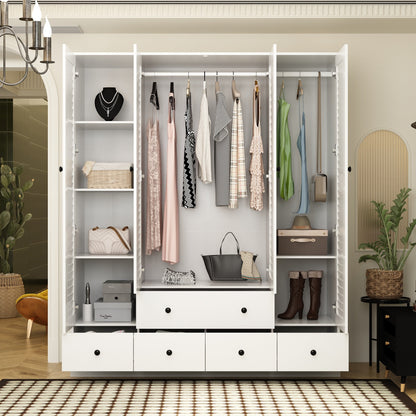 Grande armoire-penderie pour chambre à coucher, meuble de rangement à 4 portes et 5 tiroirs
