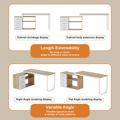 Bureau d'angle en L de 55 pouces avec étagères et tiroirs 
