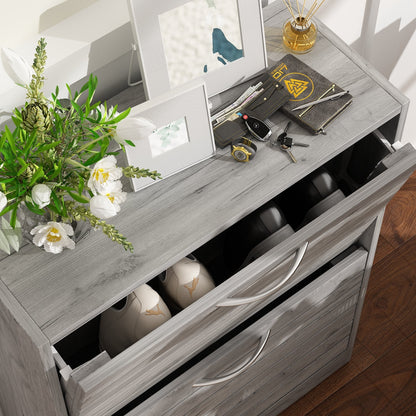 Meuble à chaussures à 2 tiroirs rabattables, meuble de rangement à chaussures à 2 niveaux pour entrée 