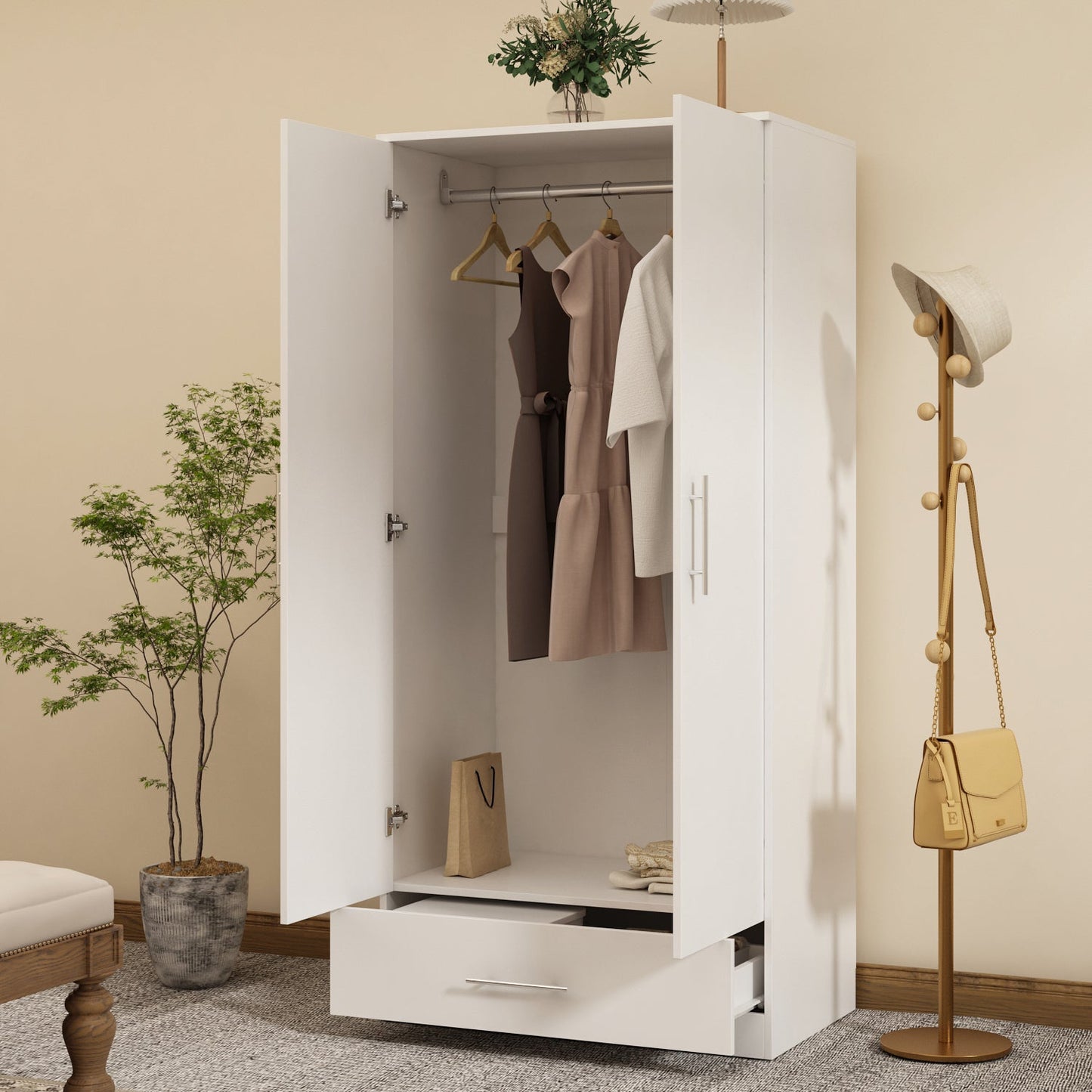 Armoire à 2 portes et 1 tiroir pour le rangement de la chambre
