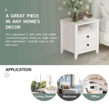 Table d'appoint avec 2 tiroirs et une étagère, table de chevet avec pieds en bois