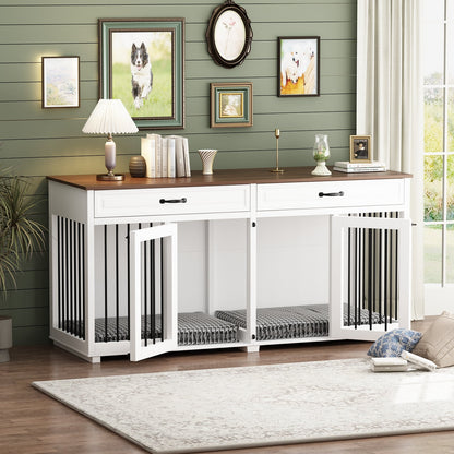 Grande cage en bois pour chien avec séparateur et table d'appoint