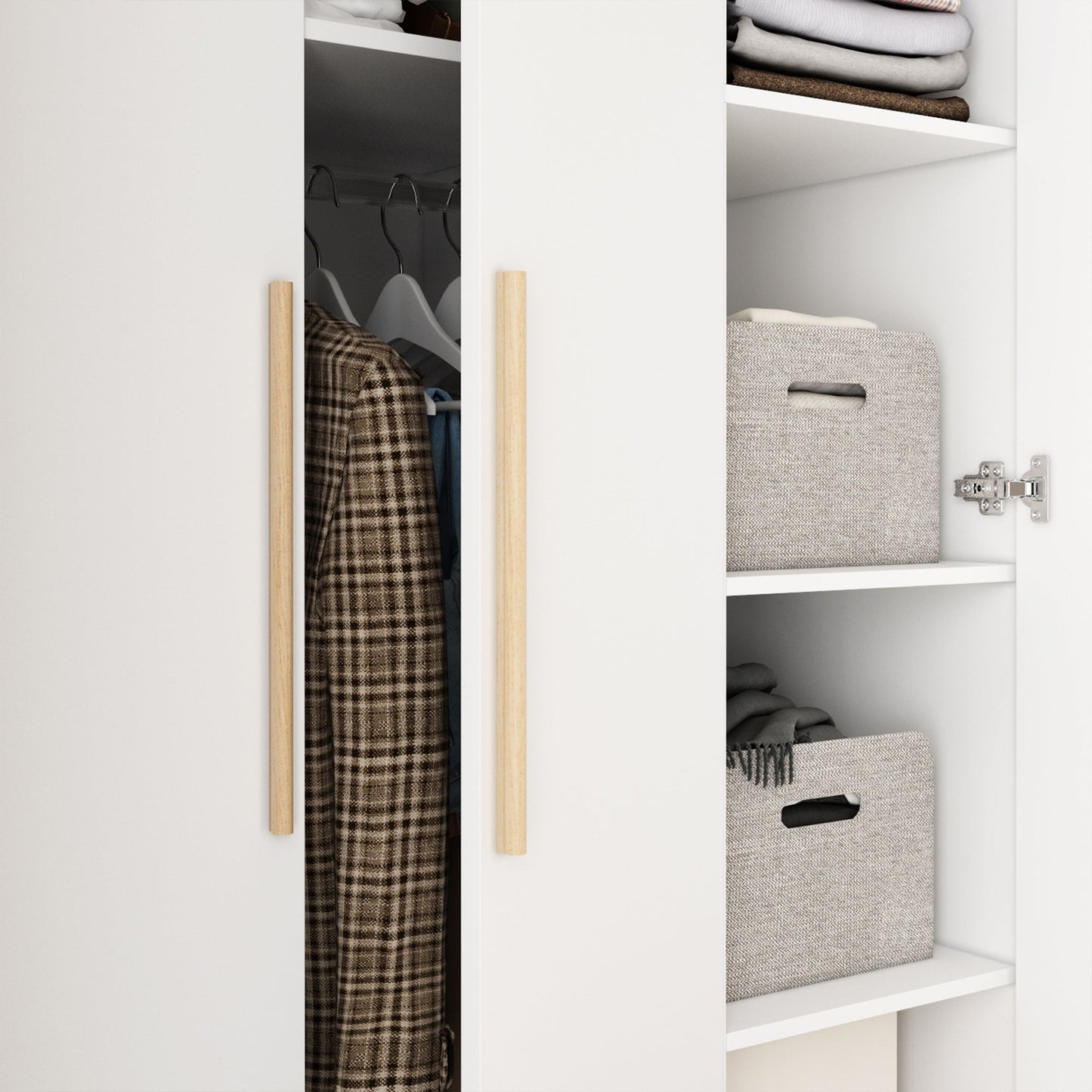 Armoire avec poignée en bois massif, grand meuble à 3 portes pour chambre à coucher