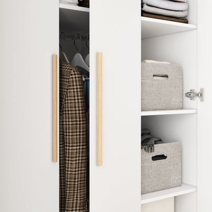 Armoire avec poignée en bois massif, grand meuble à 3 portes pour chambre à coucher