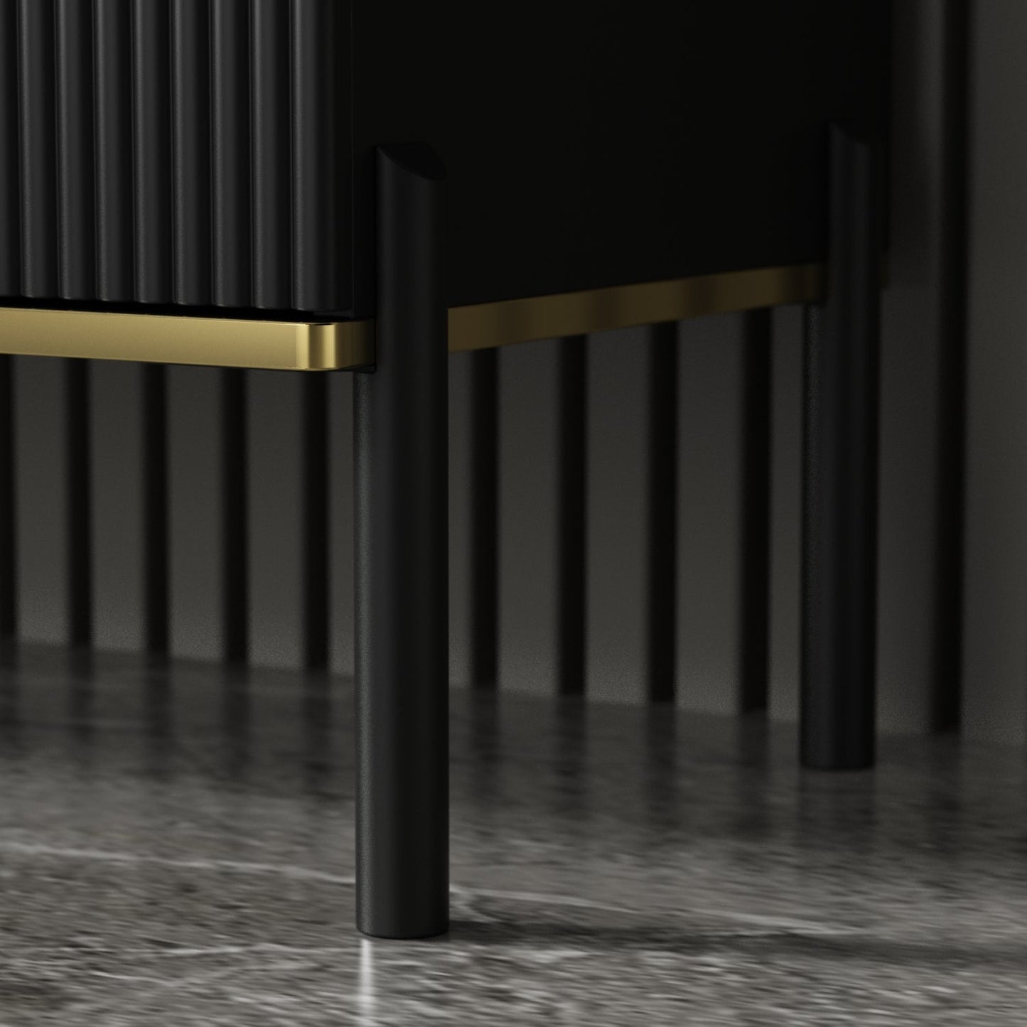 Buffet large noir avec tiroir et portes escamotables