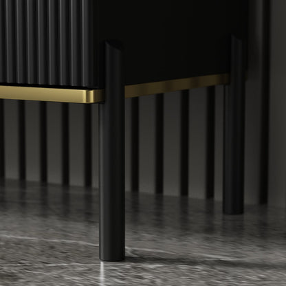 Buffet large noir avec tiroir et portes escamotables