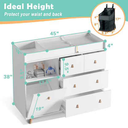 Table à langer pour bébé, commode, table de chambre d'enfant, commode à 5 tiroirs avec rangement ouvert