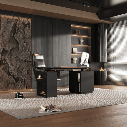 Bureau électrique moderne à hauteur réglable avec deux modules de rangement et un panneau perforé organisateur