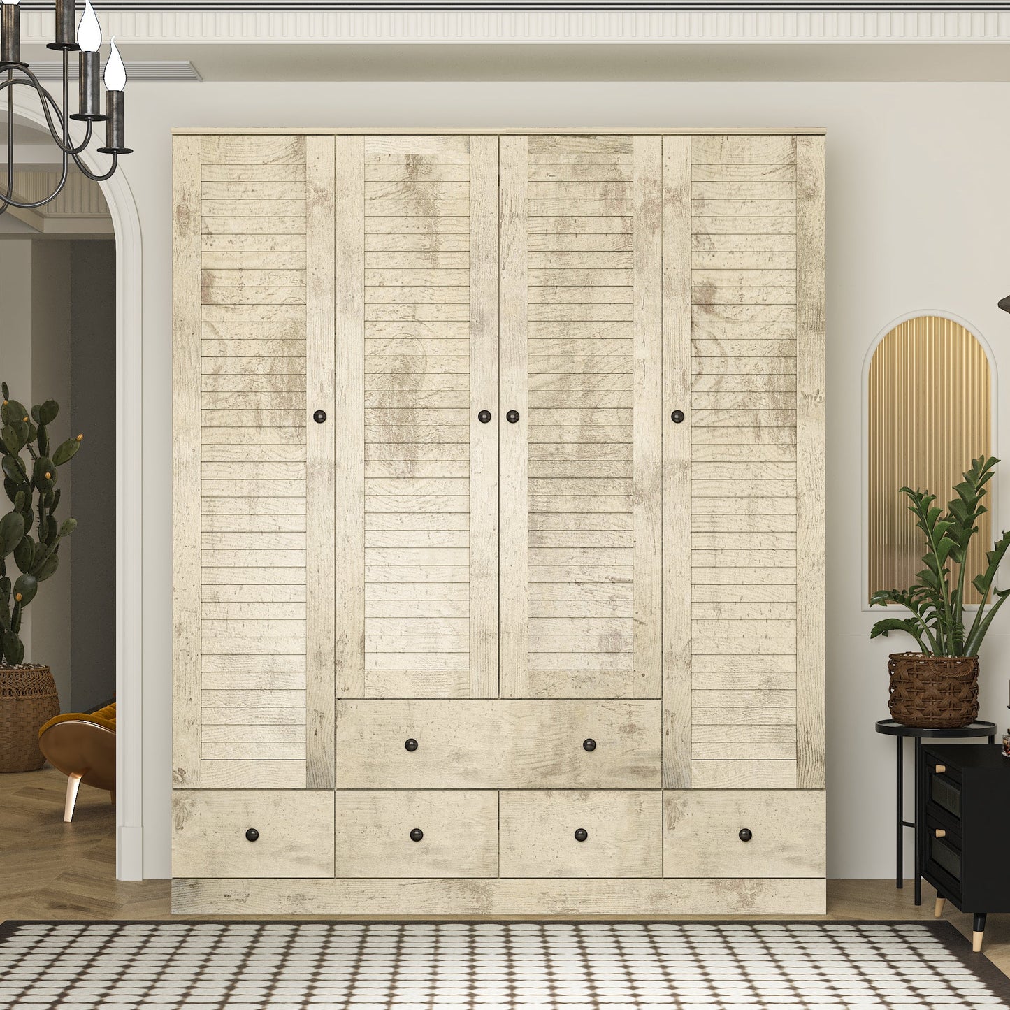 Grande armoire-penderie pour chambre à coucher, meuble de rangement à 4 portes et 5 tiroirs