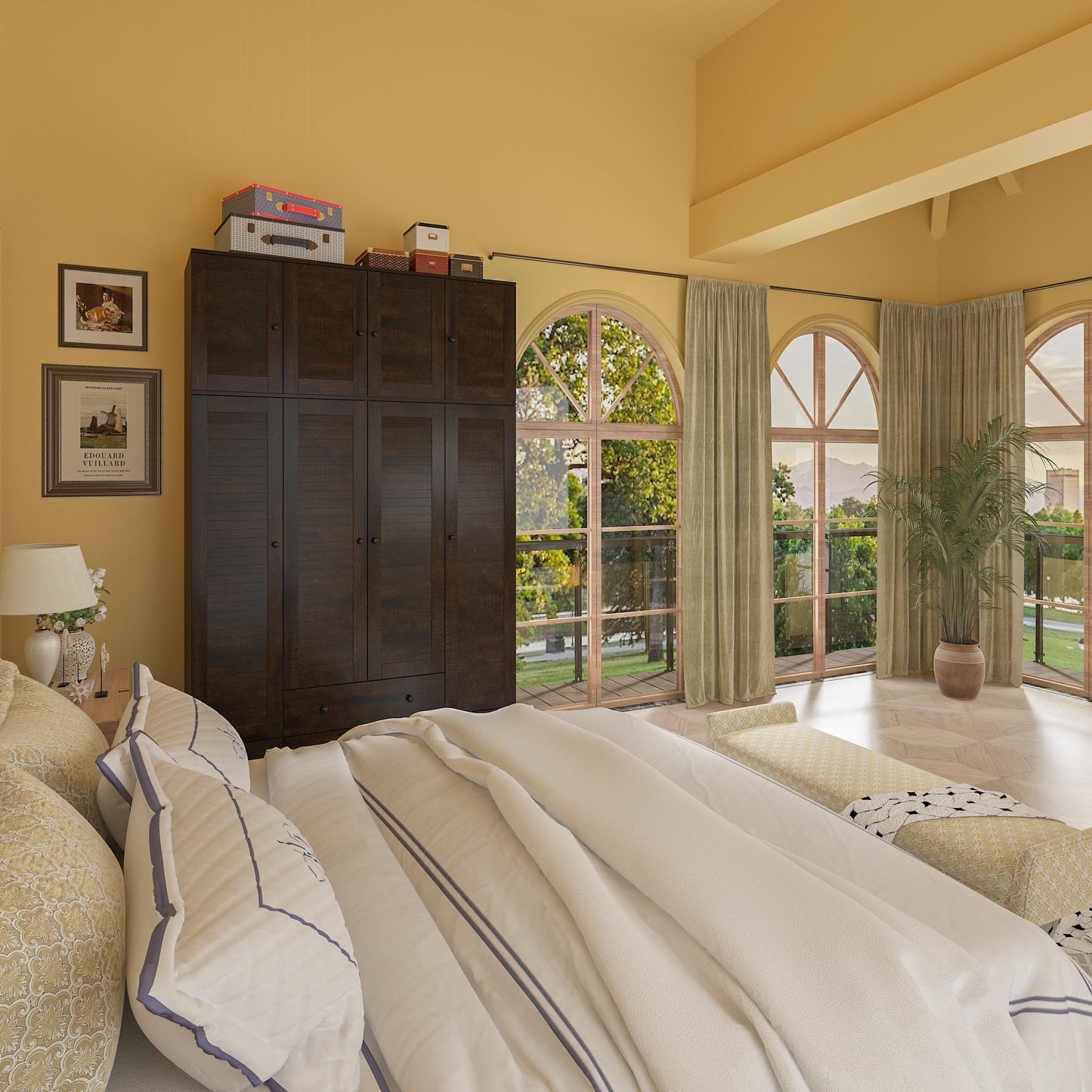 Grande armoire-penderie pour chambre à coucher, meuble de rangement à 4 portes et 5 tiroirs