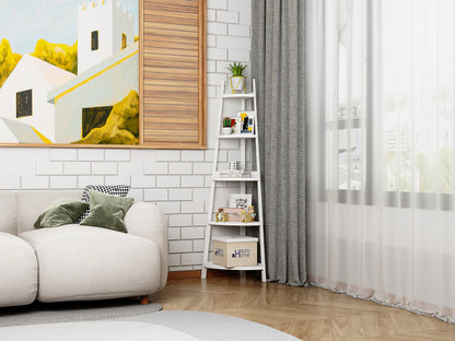 Étagère d'angle rustique à 5 niveaux, bibliothèque d'angle industrielle, étagère échelle, support pour plantes pour salon 